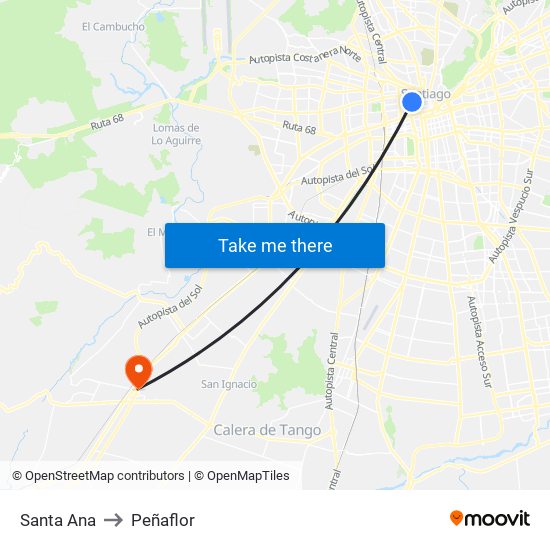 Santa Ana to Peñaflor map