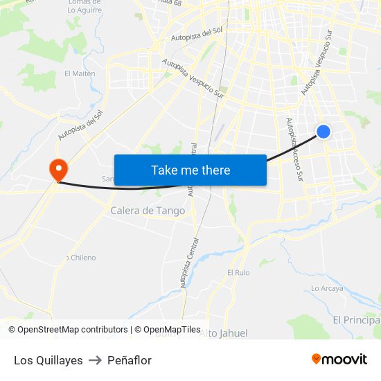 Los Quillayes to Peñaflor map
