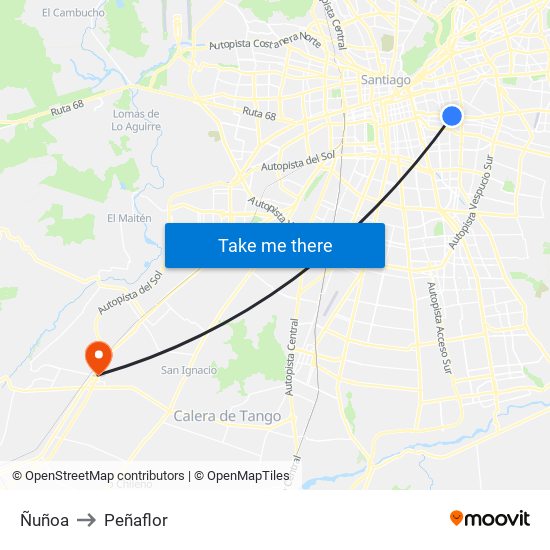 Ñuñoa to Peñaflor map