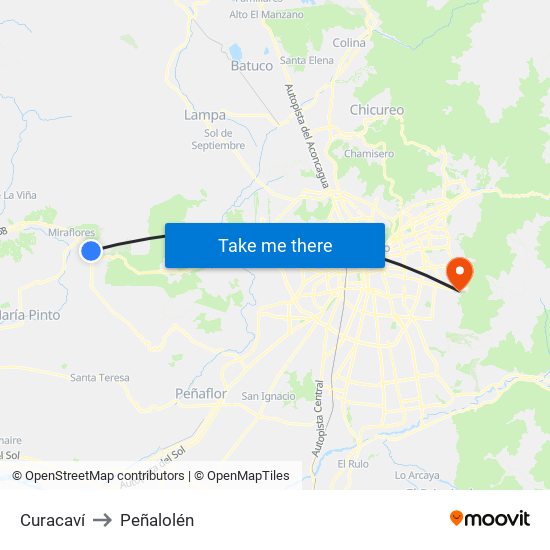 Curacaví to Peñalolén map