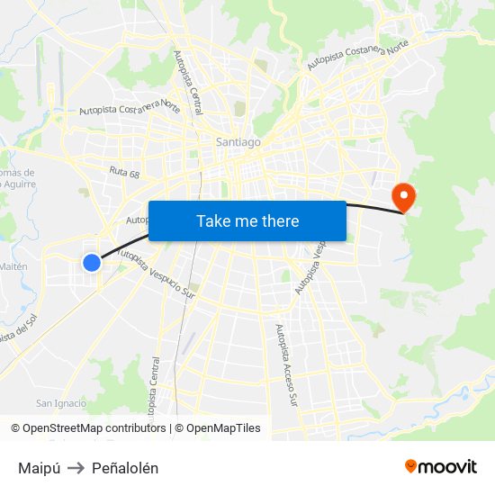 Maipú to Peñalolén map