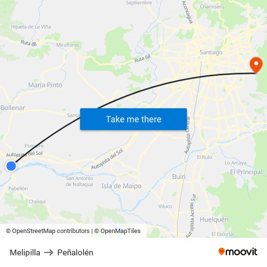 Melipilla to Peñalolén map