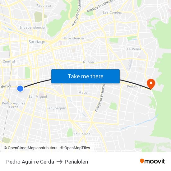 Pedro Aguirre Cerda to Peñalolén map