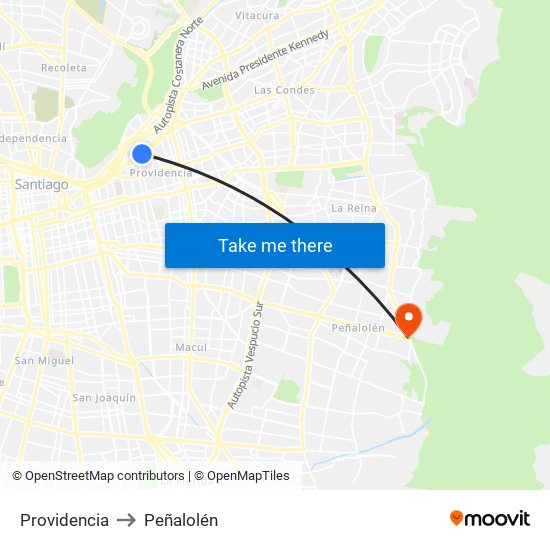 Providencia to Peñalolén map