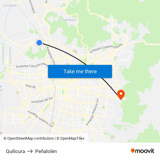 Quilicura to Peñalolén map