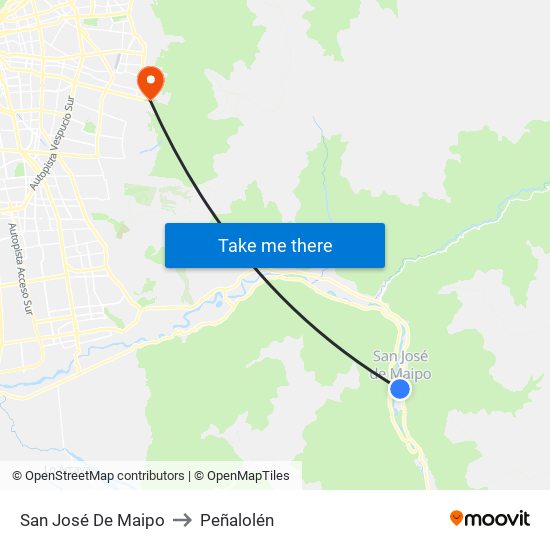 San José De Maipo to Peñalolén map