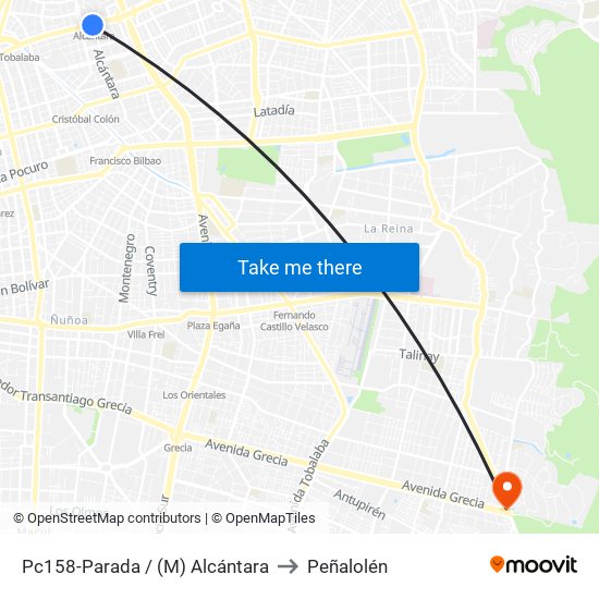 Pc158-Parada / (M) Alcántara to Peñalolén map