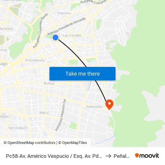 Pc58-Av. Américo Vespucio / Esq. Av. Pdte. Riesco to Peñalolén map