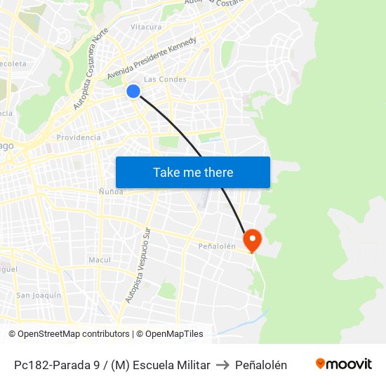 Pc182-Parada 9 / (M) Escuela Militar to Peñalolén map