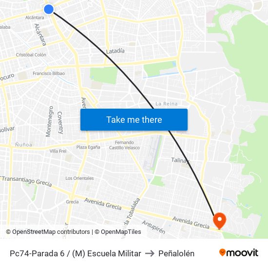 Pc74-Parada 6 / (M) Escuela Militar to Peñalolén map