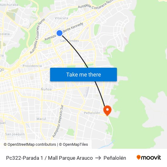 Pc322-Parada 1 / Mall Parque Arauco to Peñalolén map