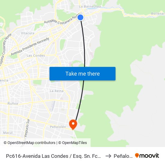 Pc616-Avenida Las Condes / Esq. Sn. Fco. De Asís to Peñalolén map