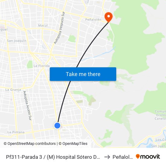 Pf311-Parada 3 / (M) Hospital Sótero Del Río to Peñalolén map