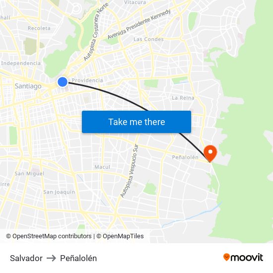 Salvador to Peñalolén map