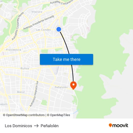 Los Dominicos to Peñalolén map