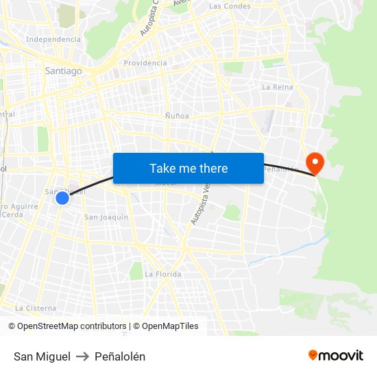 San Miguel to Peñalolén map