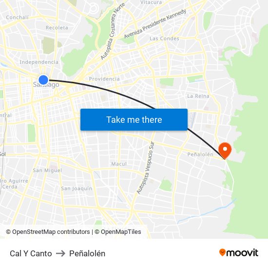 Cal Y Canto to Peñalolén map