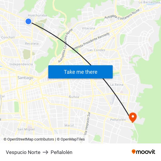 Vespucio Norte to Peñalolén map