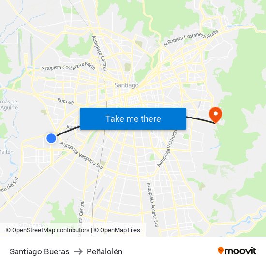 Santiago Bueras to Peñalolén map