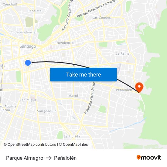 Parque Almagro to Peñalolén map