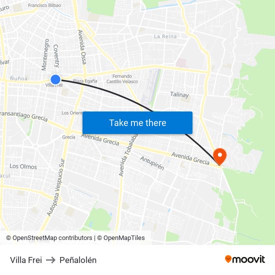 Villa Frei to Peñalolén map