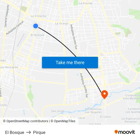 El Bosque to Pirque map