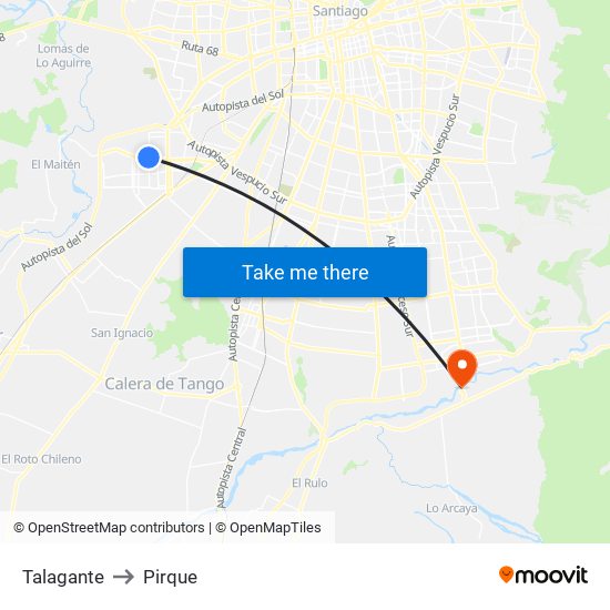 Talagante to Pirque map