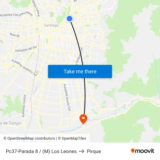 Pc37-Parada 8 / (M) Los Leones to Pirque map