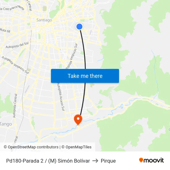 Pd180-Parada 2 / (M) Simón Bolívar to Pirque map