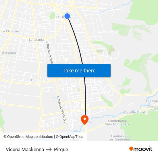 Vicuña Mackenna to Pirque map