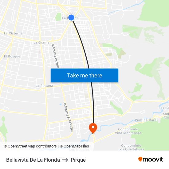 Bellavista De La Florida to Pirque map