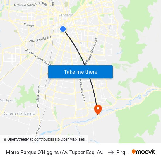 Metro Parque O'Higgins (Av. Tupper Esq. Av. Viel) to Pirque map