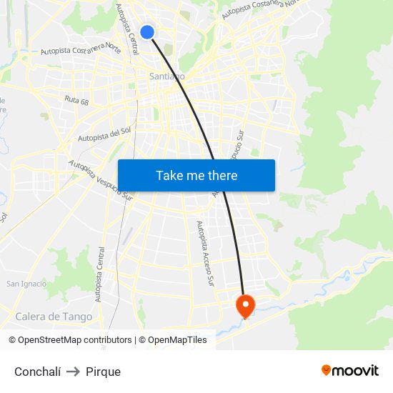 Conchalí to Pirque map