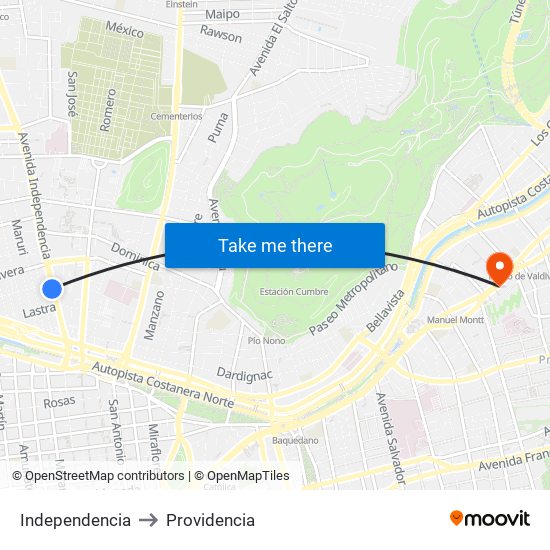 Independencia to Providencia map