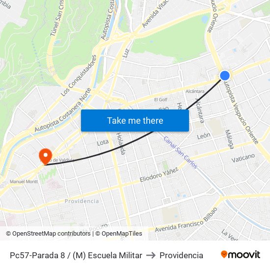 Pc57-Parada 8 / (M) Escuela Militar to Providencia map