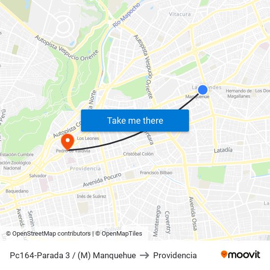 Pc164-Parada 3 / (M) Manquehue to Providencia map