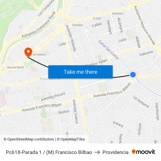 Pc618-Parada 1 / (M) Francisco Bilbao to Providencia map