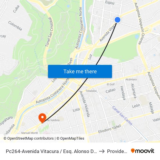 Pc264-Avenida Vitacura / Esq. Alonso De Córdova to Providencia map