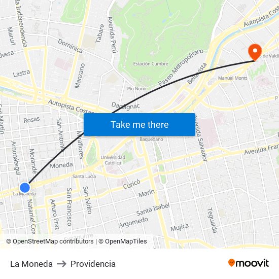 La Moneda to Providencia map