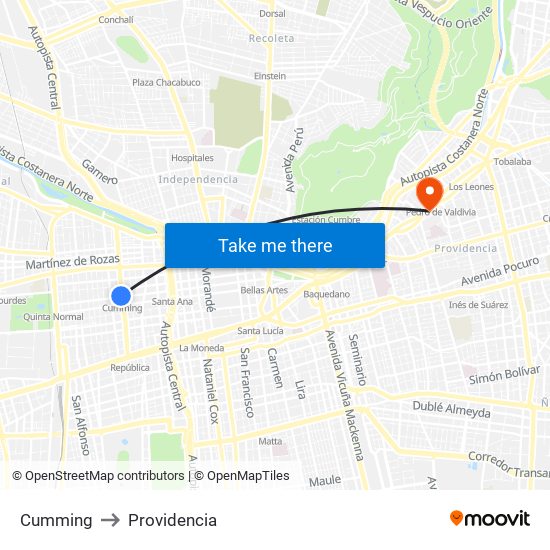 Cumming to Providencia map