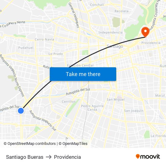 Santiago Bueras to Providencia map