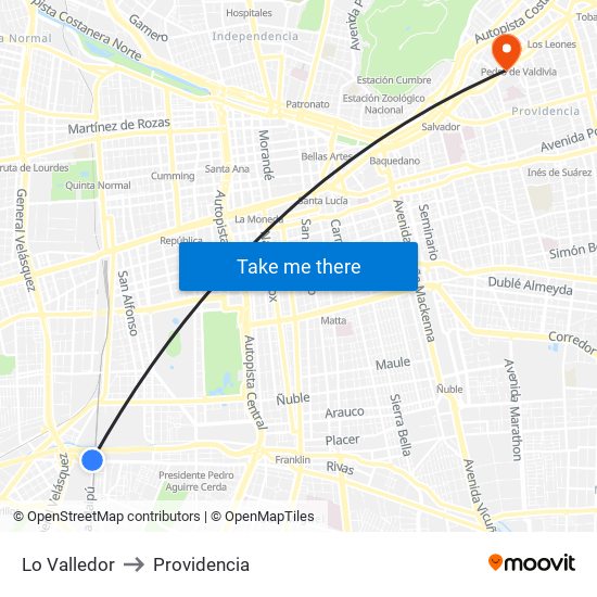 Lo Valledor to Providencia map