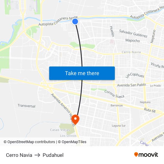 Cerro Navia to Pudahuel map