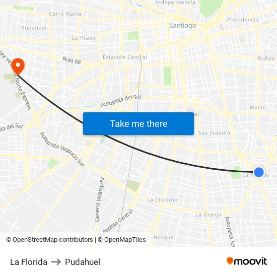 La Florida to Pudahuel map