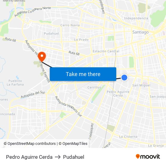 Pedro Aguirre Cerda to Pudahuel map