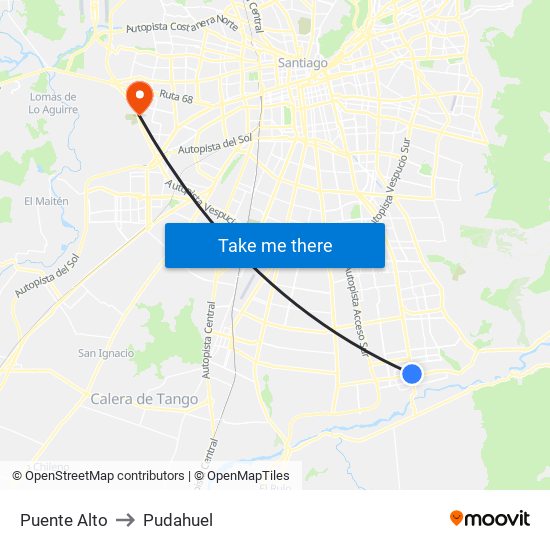 Puente Alto to Pudahuel map