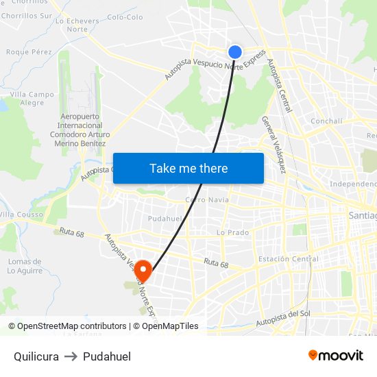 Quilicura to Pudahuel map