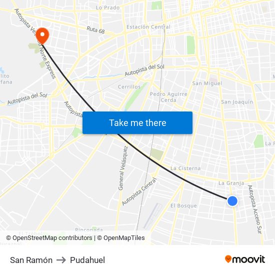 San Ramón to Pudahuel map