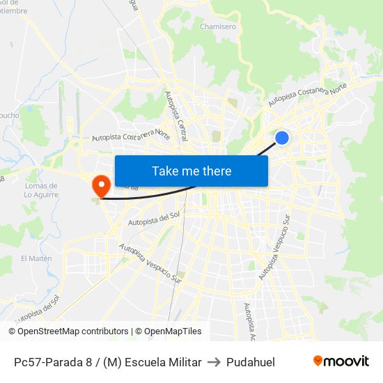 Pc57-Parada 8 / (M) Escuela Militar to Pudahuel map