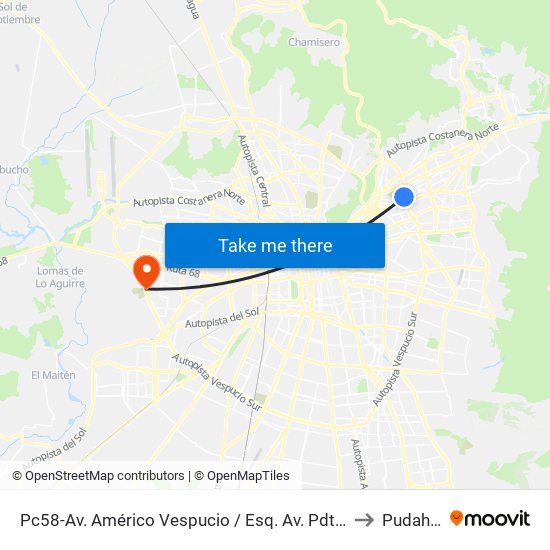 Pc58-Av. Américo Vespucio / Esq. Av. Pdte. Riesco to Pudahuel map